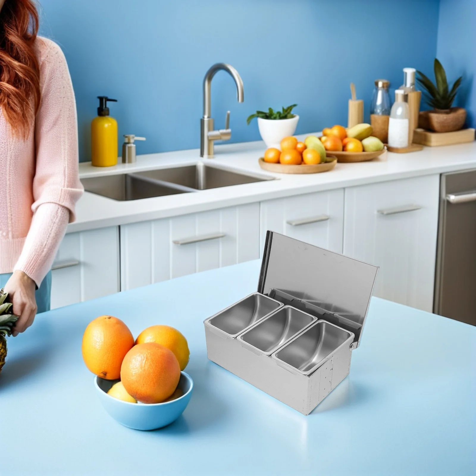 

Stainless Steel Seasoning Box 3-Compartment Multi-Compartment Spice Organizer Flip Lid Condiment Storage Salt Sugar Kitchen Jar