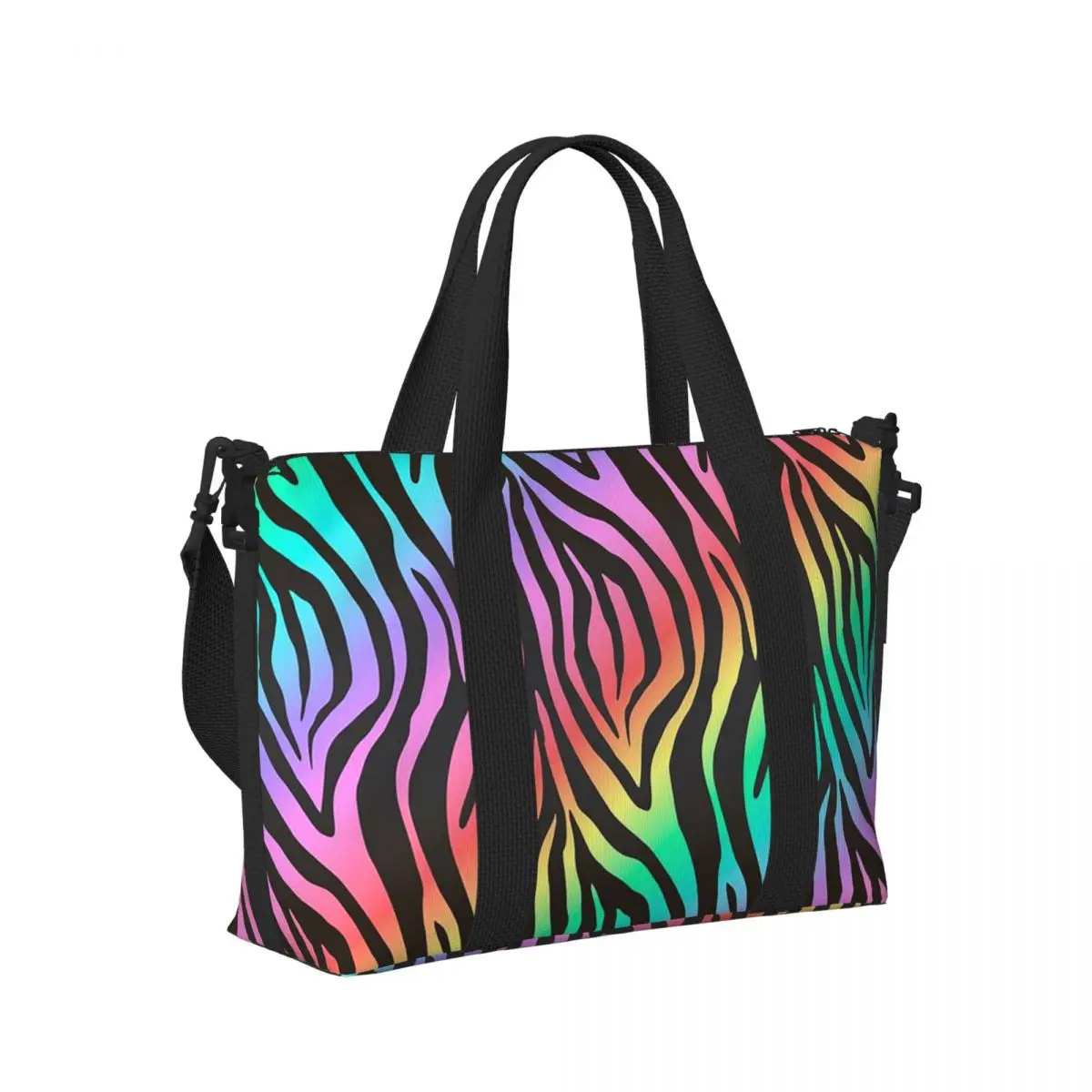 

Rainbow Zebra Stripes Beach Travel Bag Large Capacity Tote Bags for Gym Yoga Women Shopping Duffle Shoulder Bag