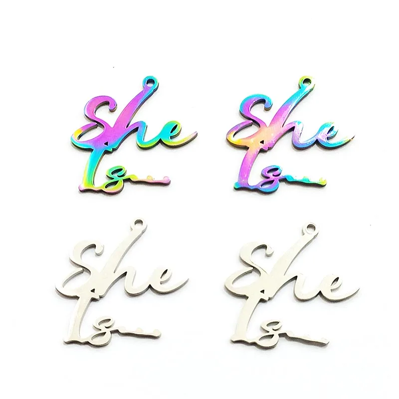 

20pcs She Is Stainless Steel Mixed Letter Charms Fit For Bracelet Bangle DIY Jewelry Making SSC014