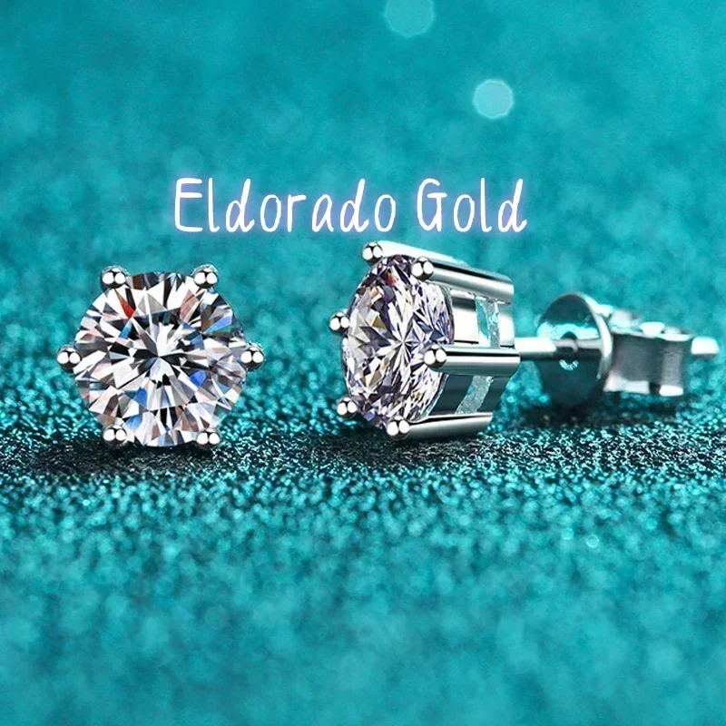 

Серьги-пусеты Eldorado Gold с новым муассанитом, серебро 925 пробы, D VVS1, лабораторный бриллиант с сертификатом GRA, классические круглые серьги-пусеты с 6 крапанами