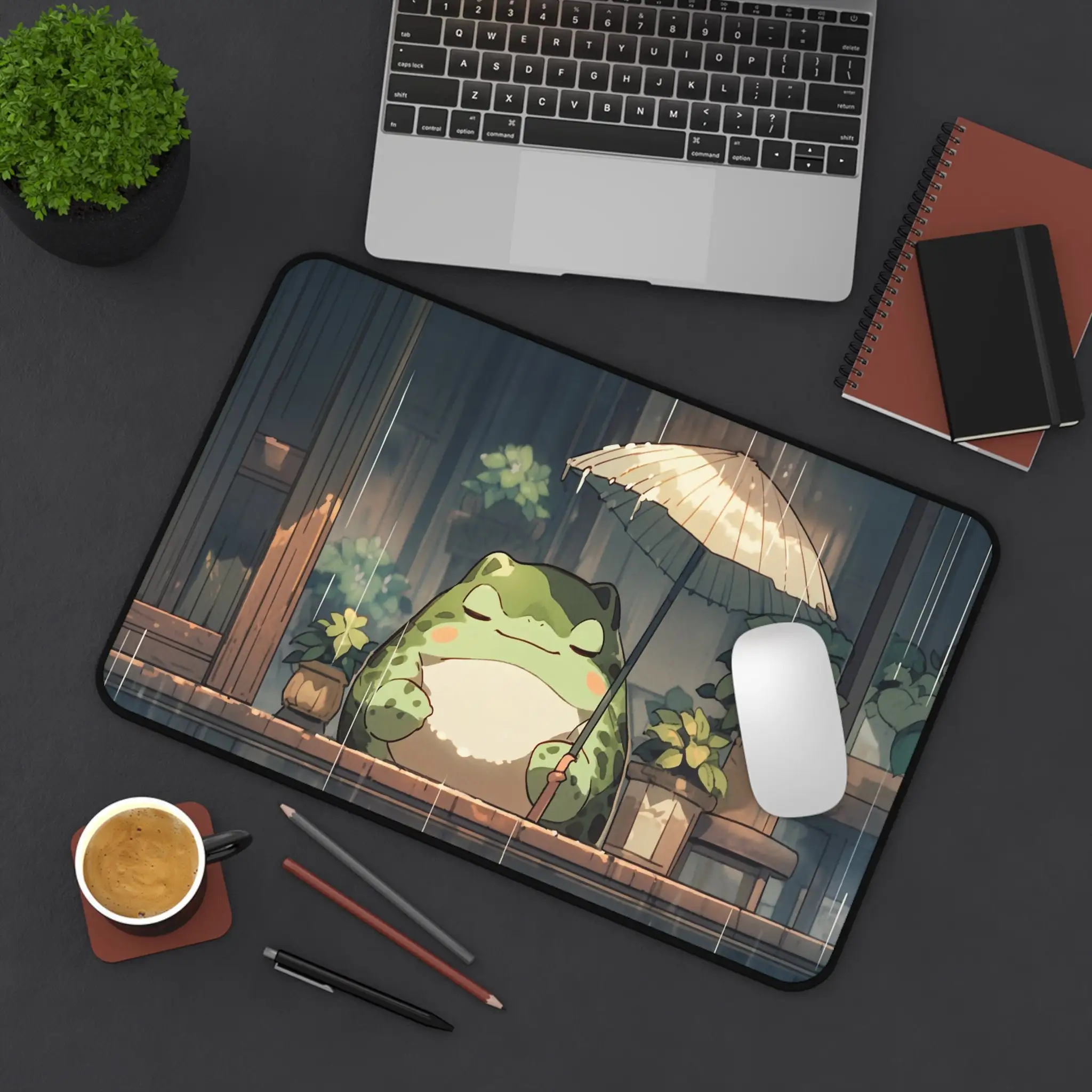 

XXL Anime Frog Table Mat, Frog Mouse Pad in The Rain, Cute Game Mouse Pad, Cute Desktop Decoration, Gift for Frog Lovers