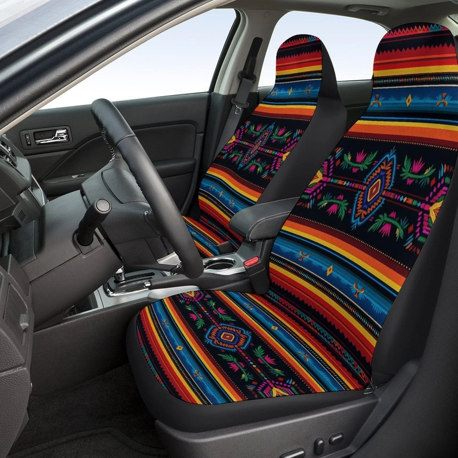 Aztec Pattern Designed Car Seat Cover Set For Most Cars, Trendy Novelty High-quality Car Seat Protector Covers Full Set, Car Se