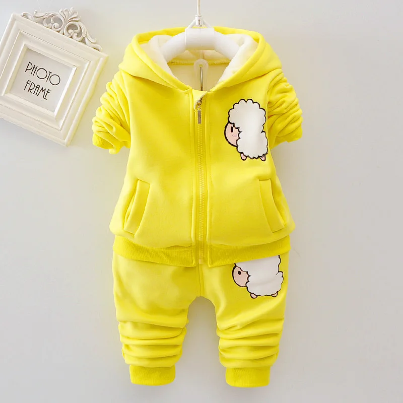 Little Girls Clothes Set Winter Thick Fleece Cute Hoodie Coat + Pants 2PCS Outfits Baby Girls Plush Warm Sweatshirt Suit