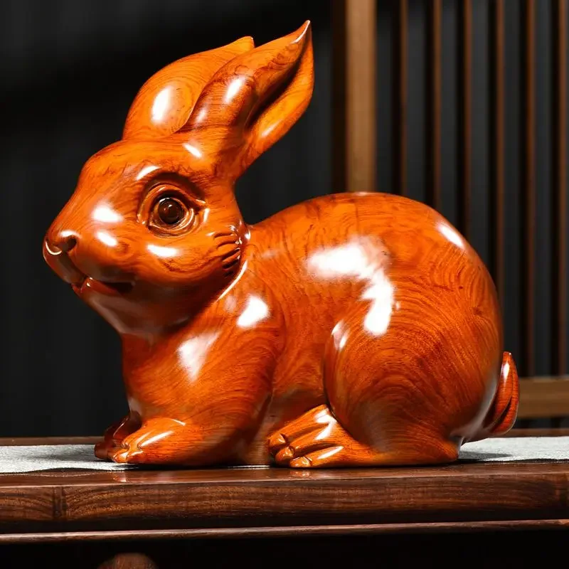 Wood Carving Ornaments Rabbit Wooden Handicrafts Cartoon Animal Sculpture Desktop Ornament Home Decor Accessories