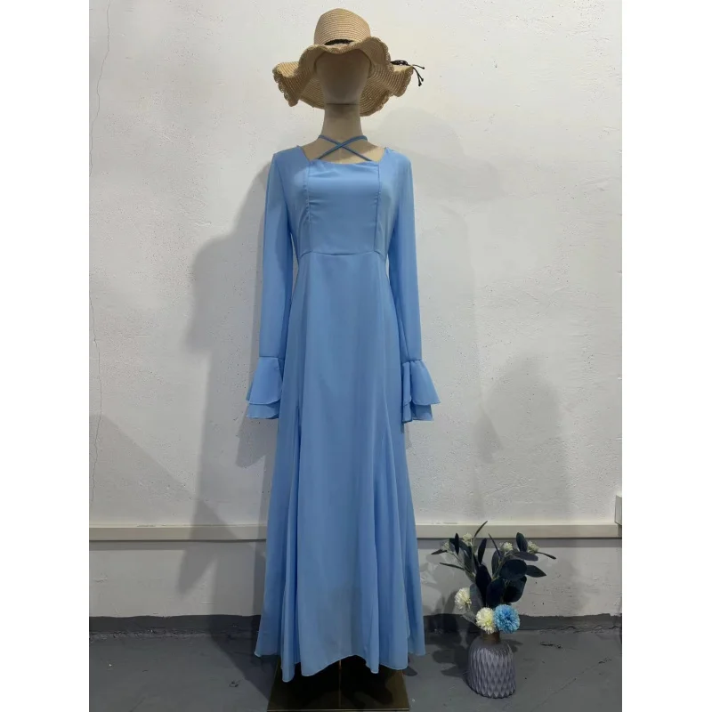 Autumn Gentle Wind Chiffon Gentle Ruffled Flowy Tie Slim Dress