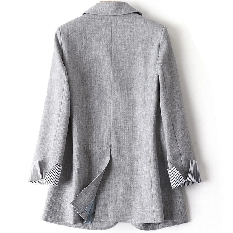 2024 Women Spring Office Lady Blazer Casual Vintage Loose Elegant Long Sleeved Coat All-Match Style Solid Jacket Pocket Blazers