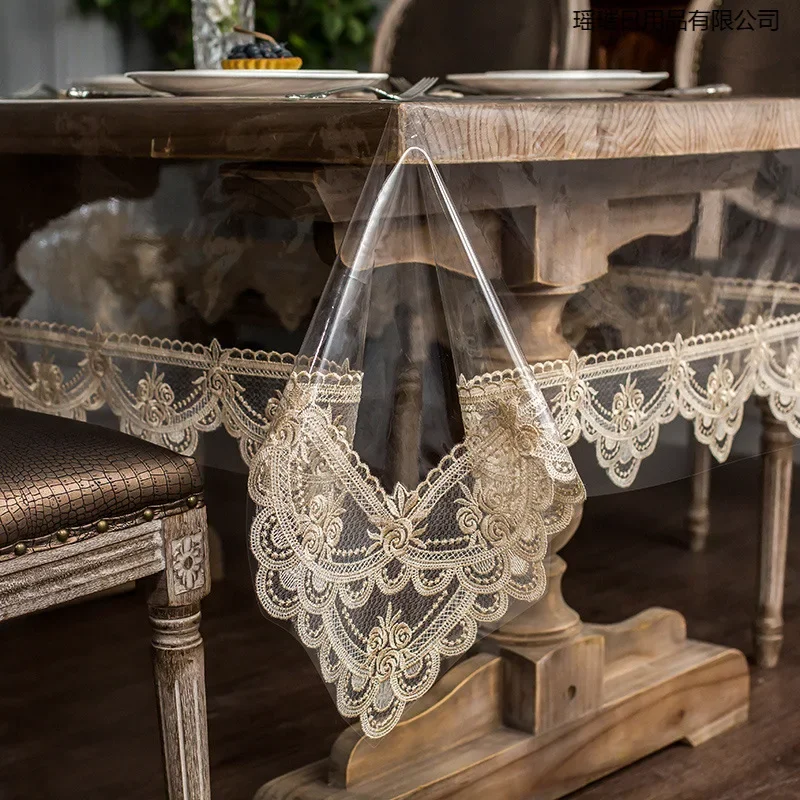 Waterproof and oil-proof transparent table mat, leave-in coffee table tablecloth, household lace