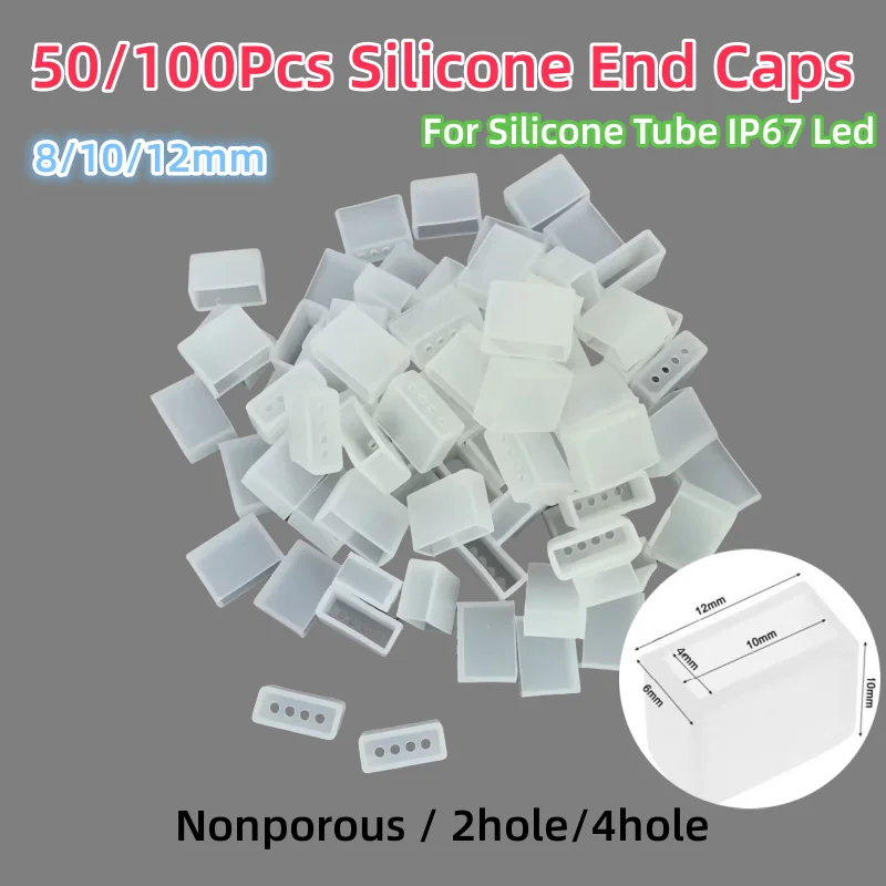 50/100 pz tappi terminali non porosi 2 fori 4 fori clip in Silicone per SMD 5050 3528 Ws2811 Ws2812b Sk6812 impermeabile IP67 Led Strip Light