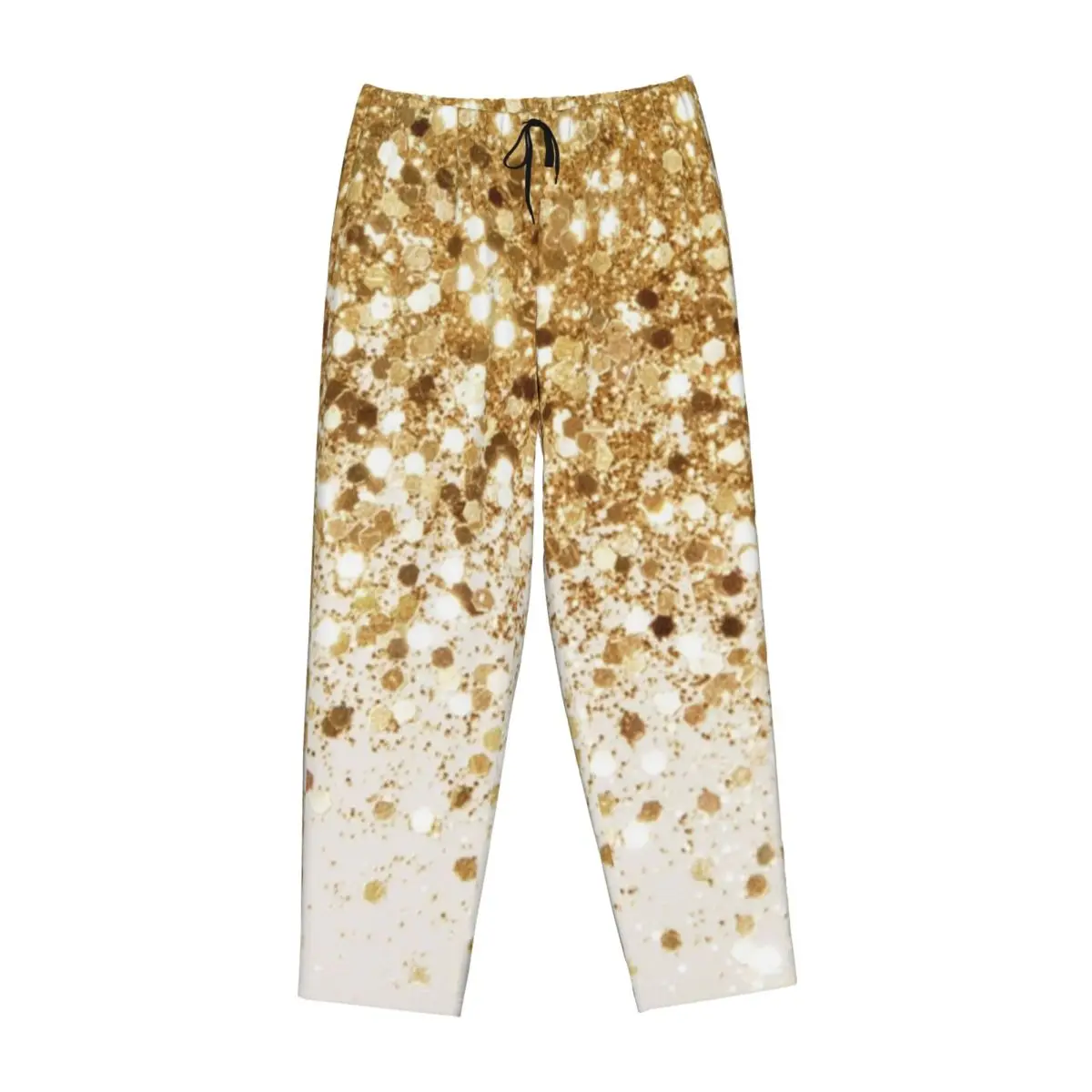 

Женские пижамные штаны с черным и золотым блестящим узором на заказ, одежда для сна с карманами для сна