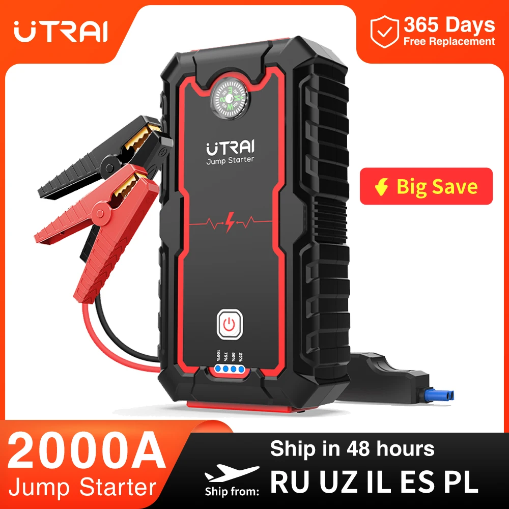 UTRAI Jump Starter Power Bank 2000A /1000A Portable Car Battery Starter For 12V Car Emergency Booster Starter Starting Device