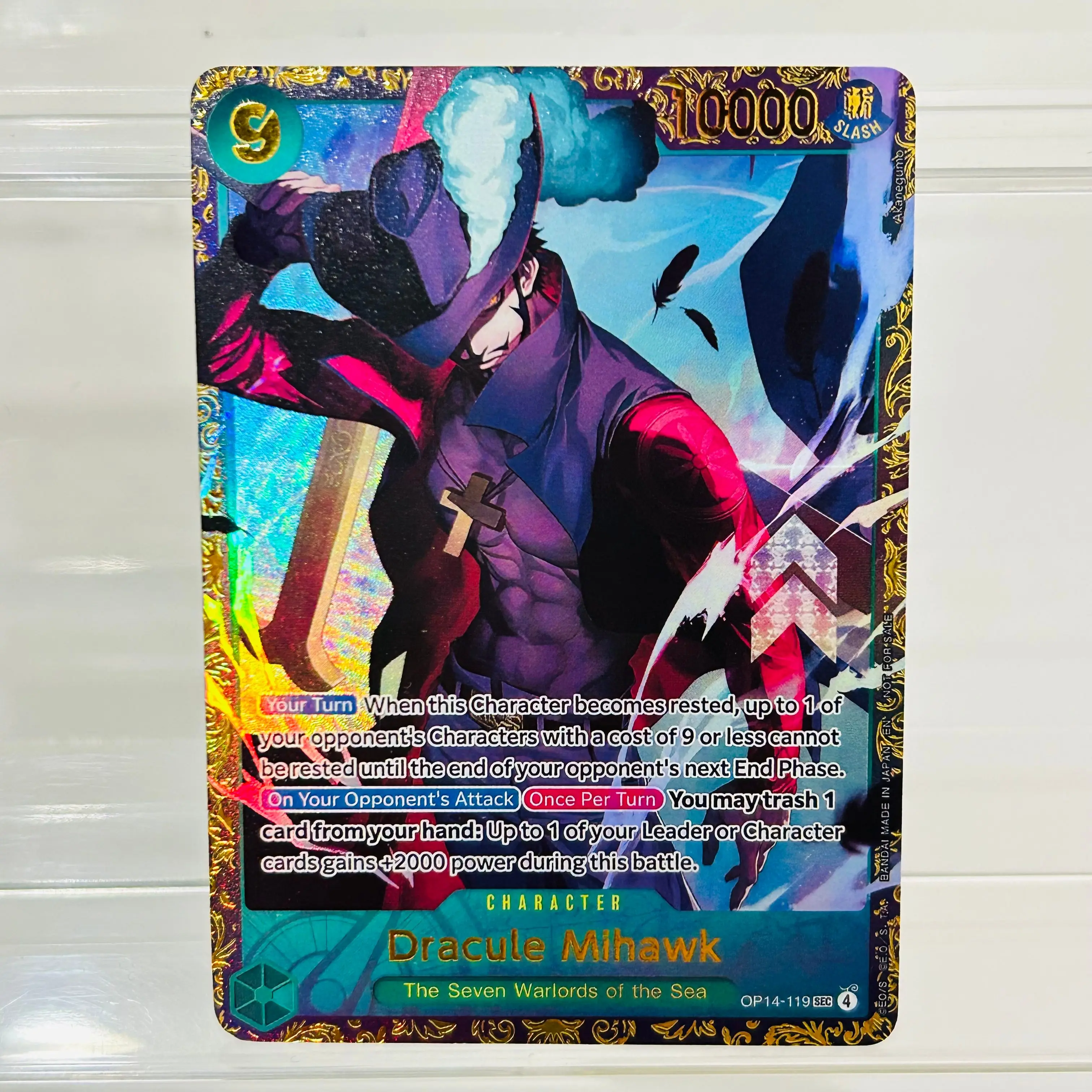 

One Piece Dracule Mihawk OP14-119 Card English Gold Foil Holographic Texture Perfect Condition DIY Premium Anime Collection Card