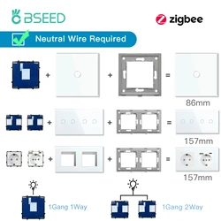 Bgraine ZigBee – interrupteurs tactiles blancs, panneau en verre, pièces de fonction, prises de courant intelligentes EU, cadre métallique