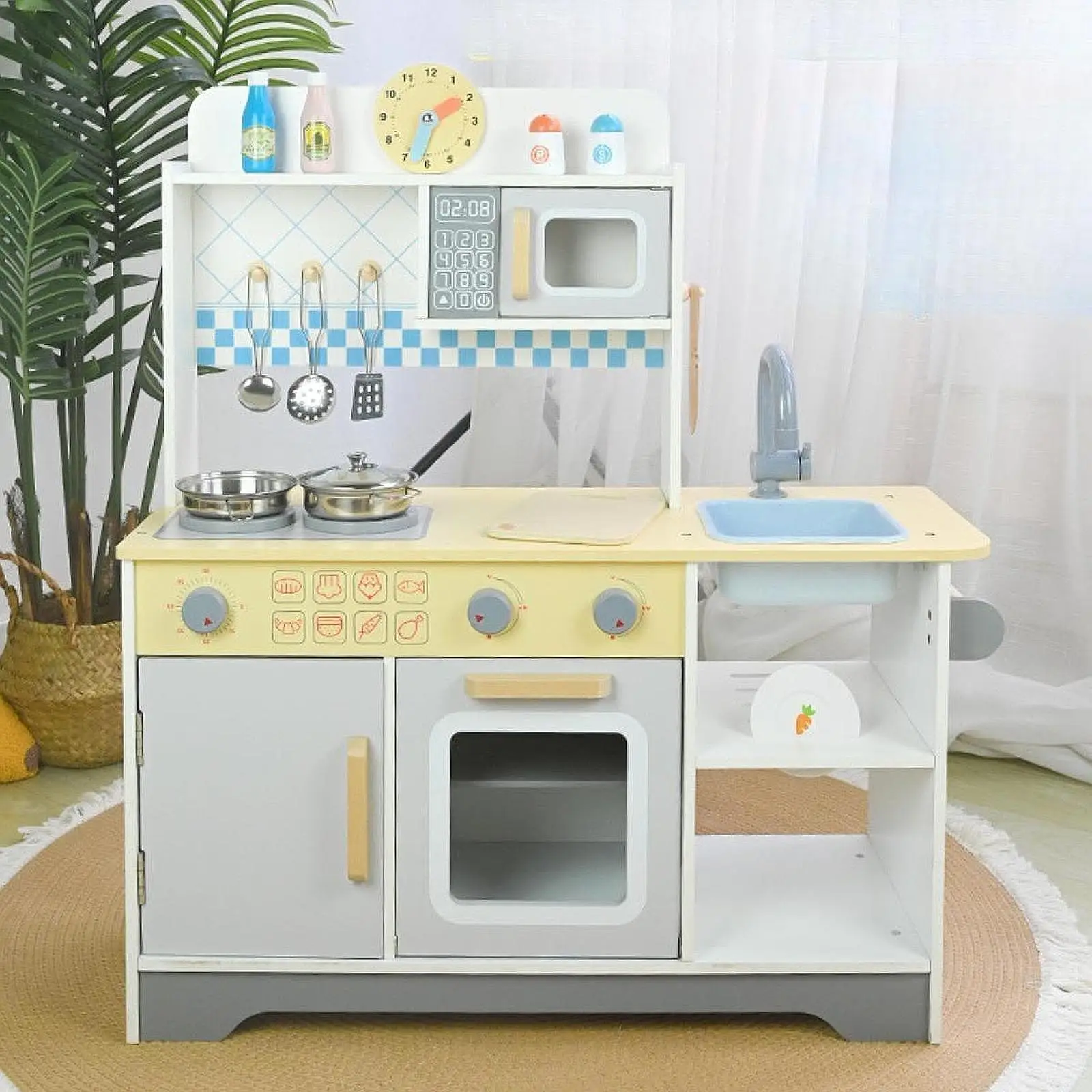 Kids Kitchen Play Set Interactive Play Realistic Wooden Play Kitchen with