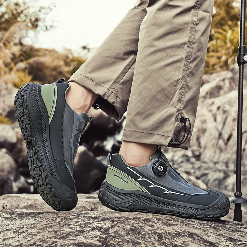 Platform Men's Hiking Shoes Anti-Slip Durable Leather Trekking Shoes Man Camping Mountain Shoes Men Comfort Outdoor Work Sneaker