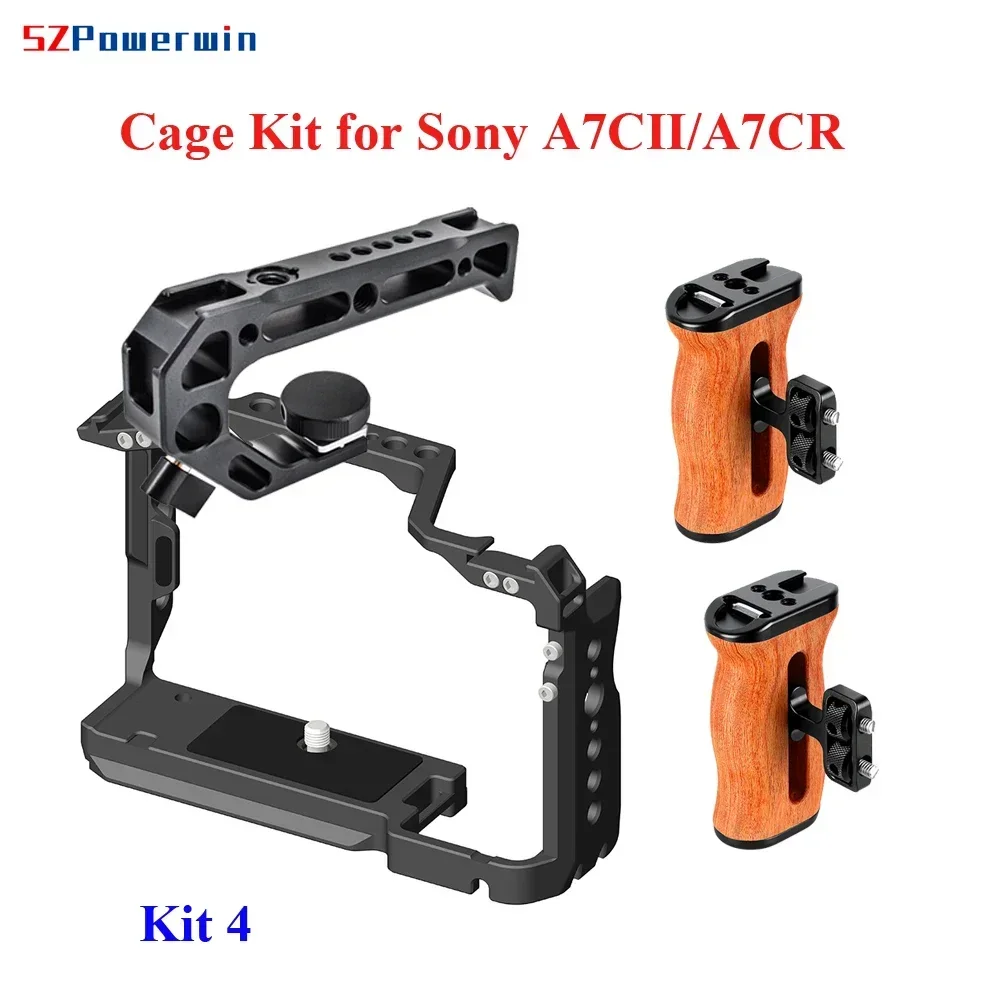 Powerwin A7CII A7CR A7C2 Camera Cage Kit for Sony Rig Protective Extension Frame Gimbal Arri Locating Screw Wooden Handle