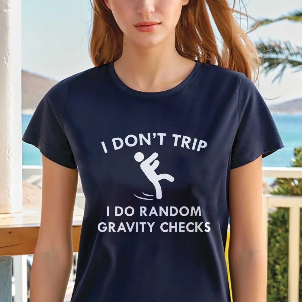 Ik doe willekeurige zwaartekracht controles grappig grafisch T-shirt puur katoen ademend top tee voor zomer lente comfortabele kleding dames heren