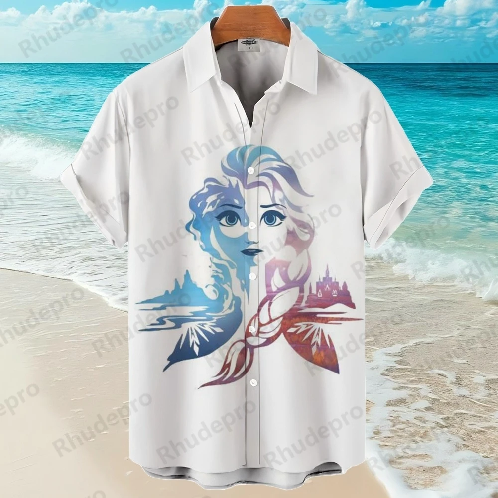 

Disney Frozen 3D Printing Princess Elsa Men's Shirts Hawaiian Shirt Style Summer Fashion Street Trend Retro Boutique Top