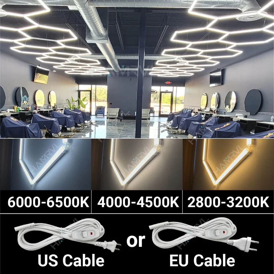 ハニカムライト LED 照明　調光付き 3 色調光可能な六角 LED 照明シーリングライトハニカムチューブ理髪店