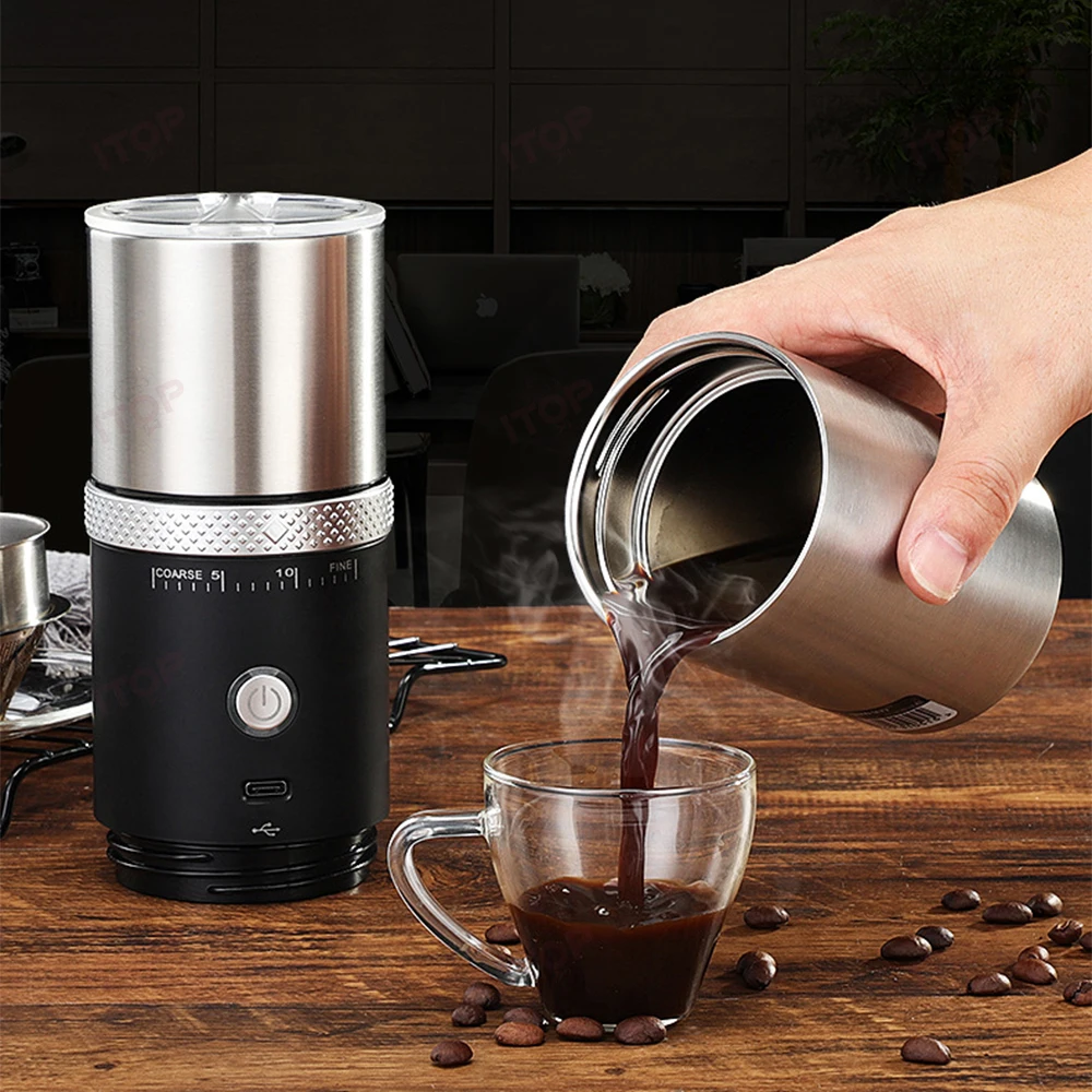 ITOP 4IN1 Coffee Maker& Grinder& Filter& Cup USB Charging Outdoor Portable Coffee Grinder 304 Stainless Steel Grinding Core