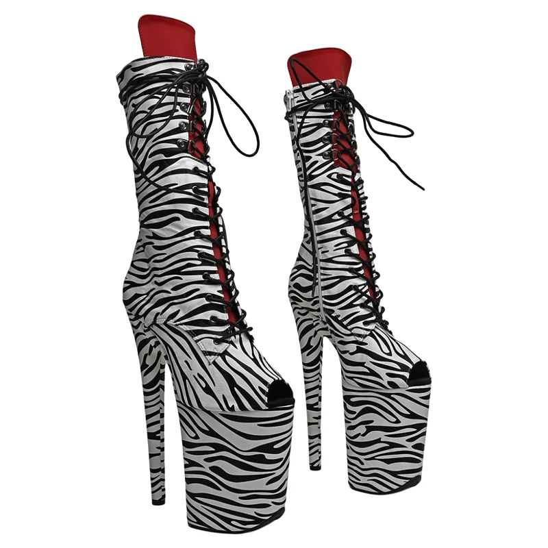 Leecabe  23CM/9inches zebra-stripe  PU Mix color  upper  Trend fashion High Heels stripper heel Pole Dance boot