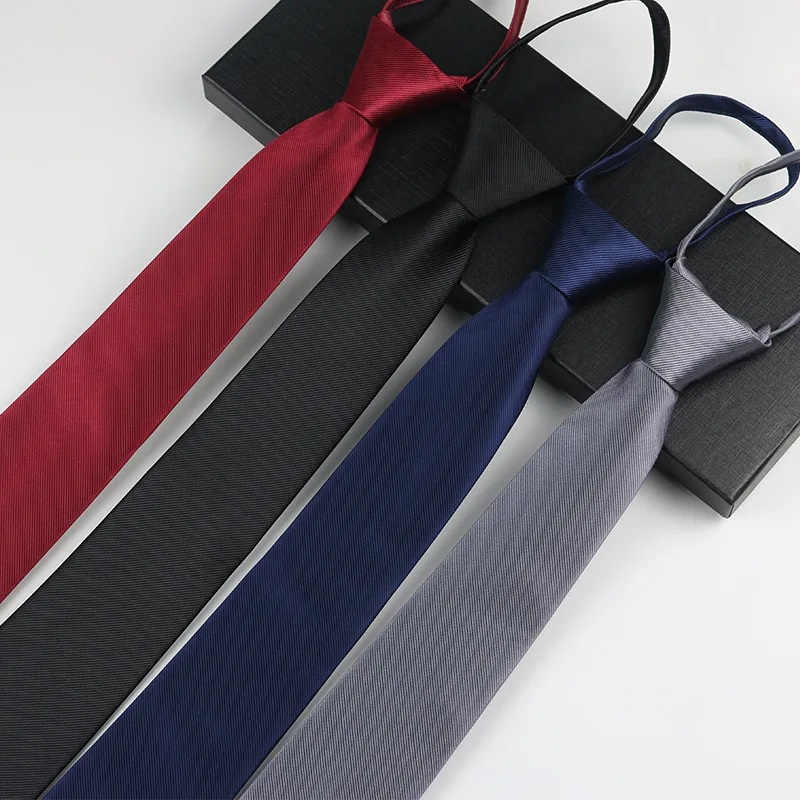 7 CM Zipper Men's Tie Red Wine Necktie for Men Silver Ties Solid Color Black Gravata Slim Wedding Necktie Accessories NO BOX