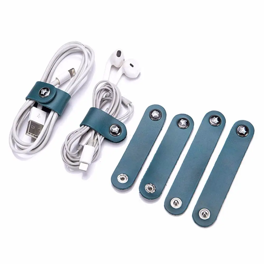 4pcs Cable Strap Cable Clip Cord Organizer Cable Winder Cowhide Leather Cord Cable Holder Tidy Storage Cable Winder Straps
