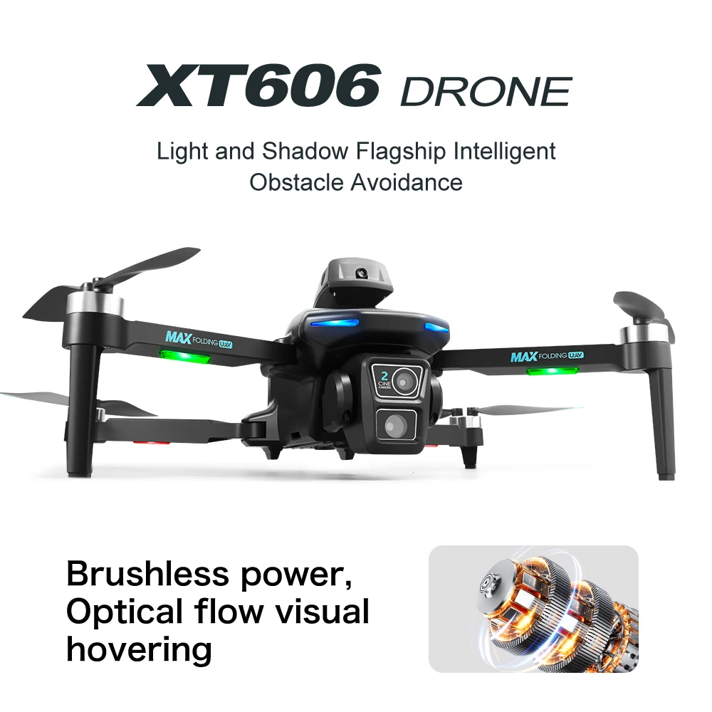 Drone Dual Lens de Alta Definição, 4K, 6K, LSRC XT606 Drone com Dual Servos, Fluxo Óptico, Sem Escovas, Transmissão de Imagem WiFi, Câmera Aérea