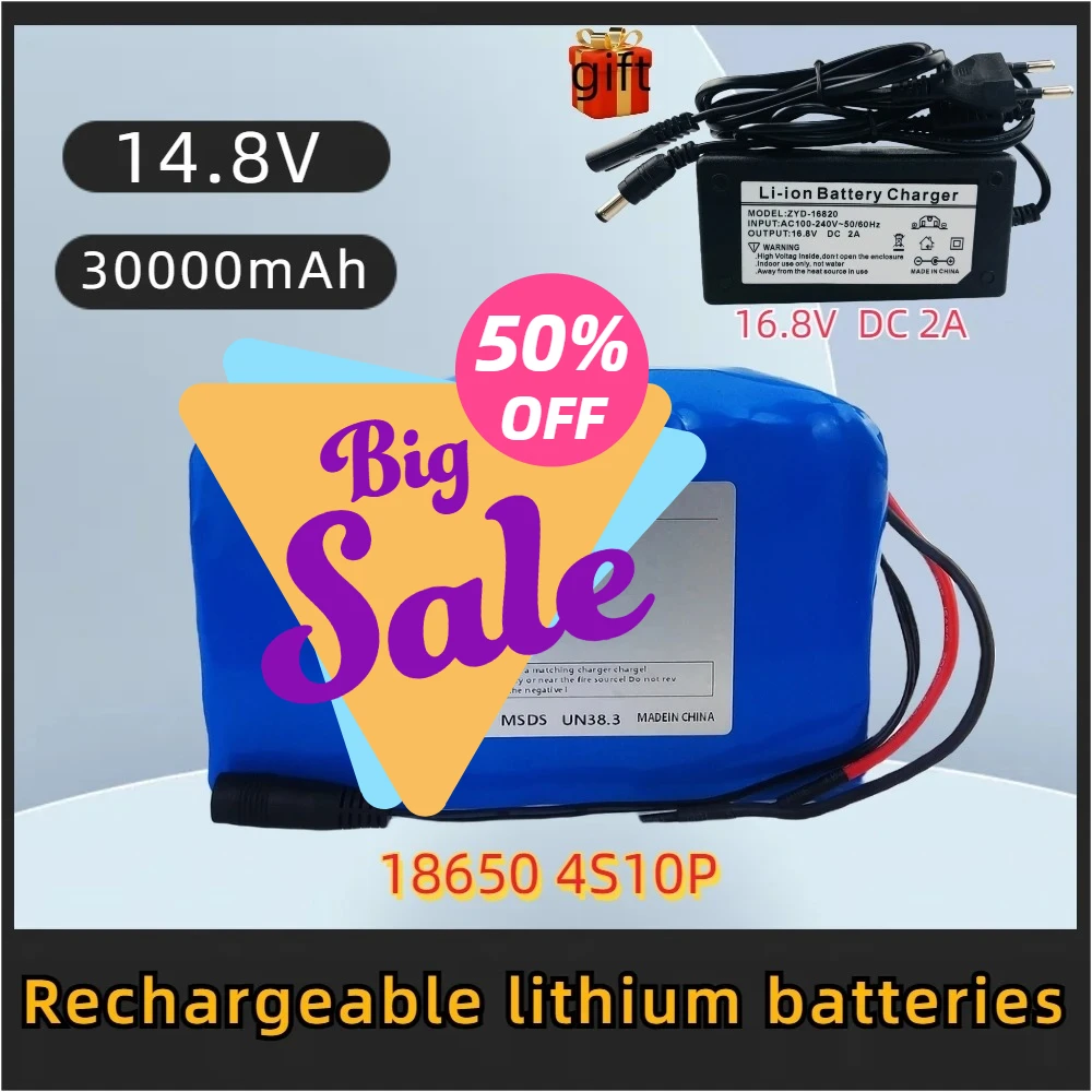 

18650 4S10P 14.8V 30Ah 444Wh Lithium-ion Power Battery withBMS for Inverter Smart Robot High-power Equipment Etc+16.8V charger