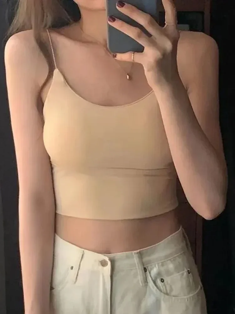 Sports Tank Top Wireless Underwear Padded Bra Bralette Vest New Women Sexy Solid Color Camisole Ice Silk Tube Seamless