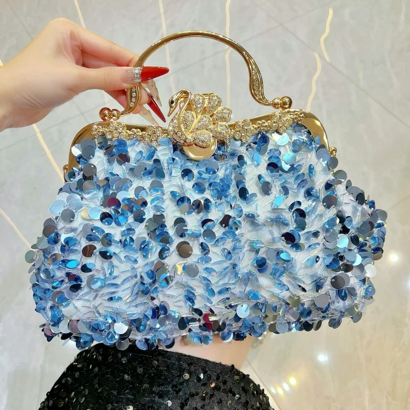 

Women Luxurious Sparkling Sequin Evening Bag High-end Swan Decoration Handbag Glitter Wedding Cocktail Party Prom Wallet