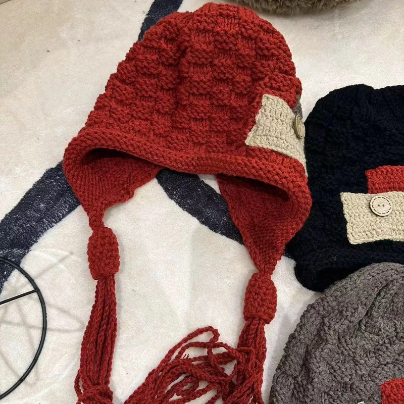 Hand‑Braided Ear‑Flap Knitted Beanie Soft Warm Braided Braid Winter Knit Hat Fashion Thermal Headwear for Cold Outdoor Wear
