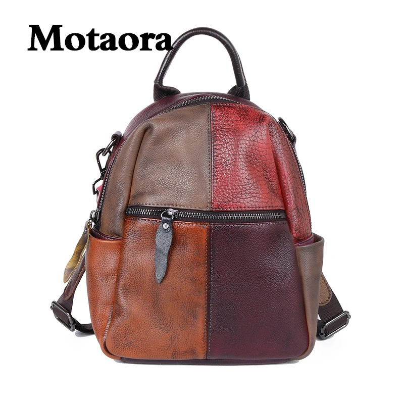 

MOTAORA Leather New Women's Backpack Fashion Retro Panelled Cowhide Bags Ladies High Capacity Travel Bags Woman Shoulders Bag