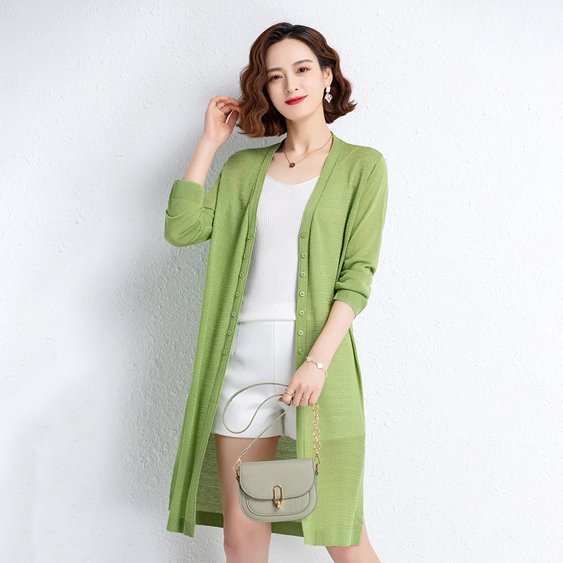 

Women's Thin Sweater Cardigan 2022 Summer & Spring Transparent Long Knitwear Elegant Ladies Solid Color Knit Outwear Long Sleeve