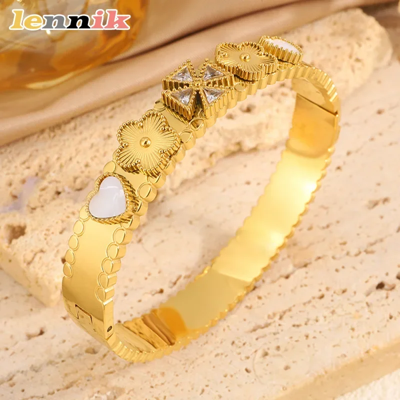 سوار LENNIK الفاخر من التيتانيوم الصلب، زهرة البرسيم الحب عالية الجودة، سوار نسائي غير يتلاشى، يوميًا/مكتب متعدد الاستخدامات #3