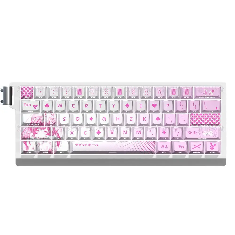 Keycaps Rabbit Hole Chreey Side Engraved Transparan PBT Adaptasi 60/68 Keyboard Mekanik Sumbu Magnetik Made68