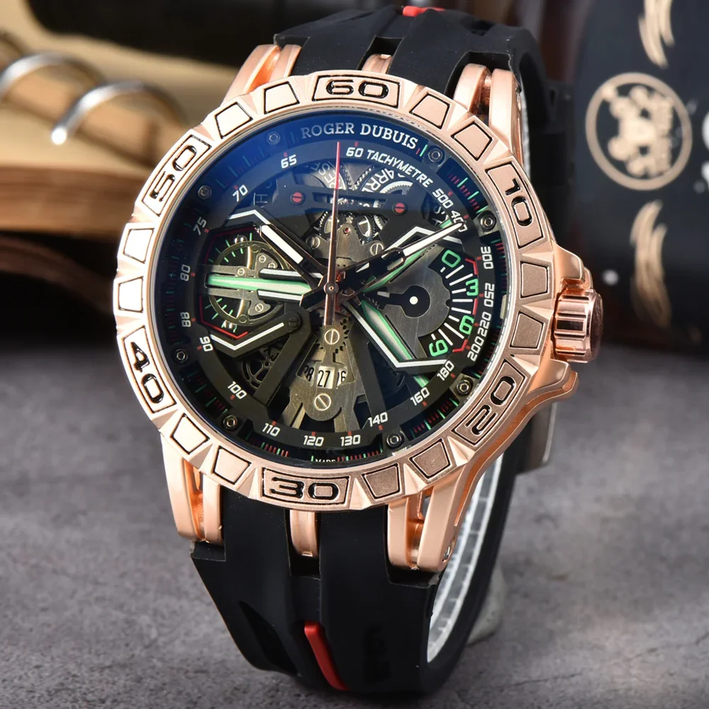 New Roger Top Quality Original Brand Watches For Mens Big Dial Luxury Fashion Quartz Wristwatch Business Sports AAA+ Male Clocks