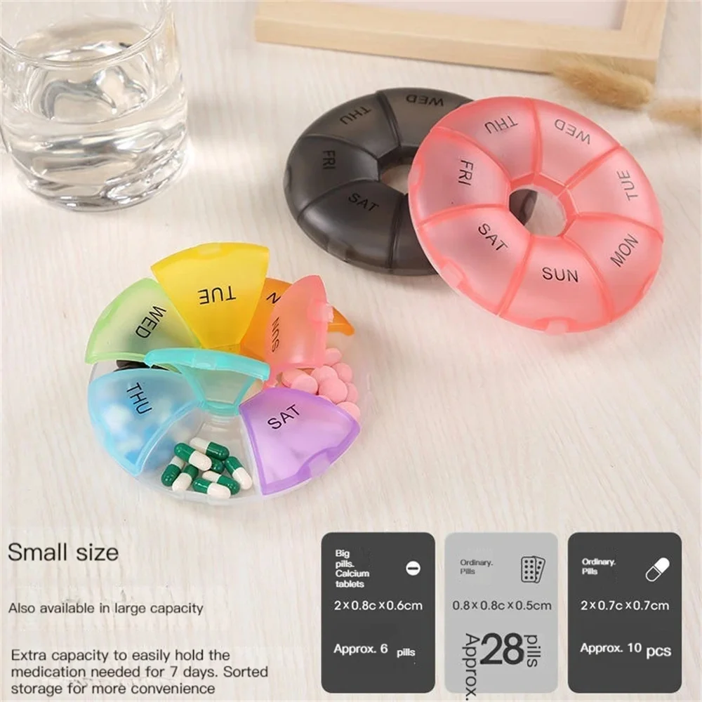1PC Multicolor Round Pill Box Plastic 7 Days Weekly Pill Candy Box Portable Storage Pill Holder Travel Organizer Pill Container