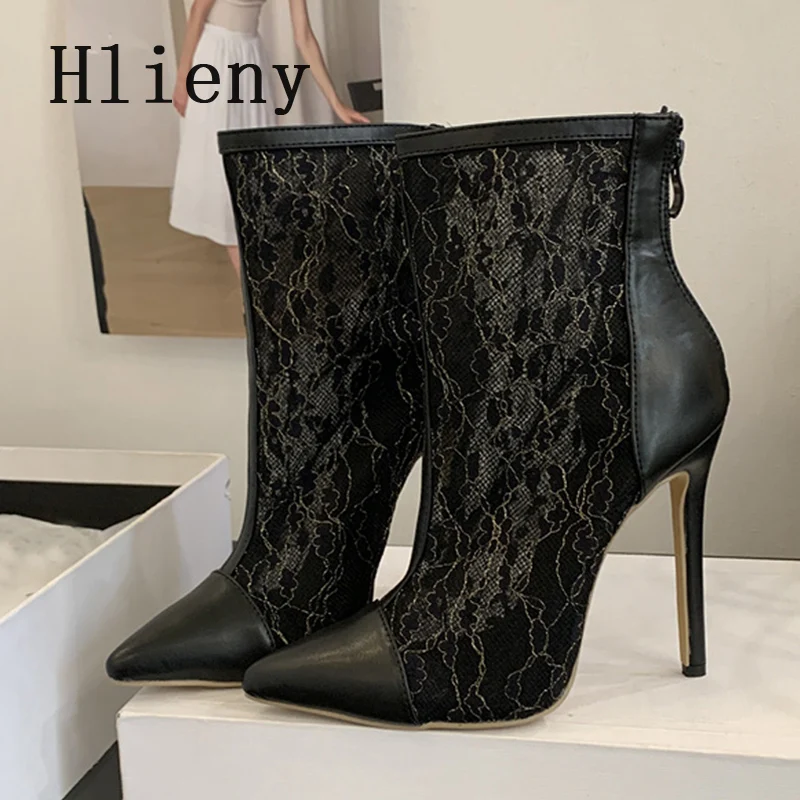 

Hlieny/2023, новые весенне-осенние пикантные сетчатые ботильоны, женские модные туфли на тонком высоком каблуке с острым носком на молнии, женская обувь для вечеринок
