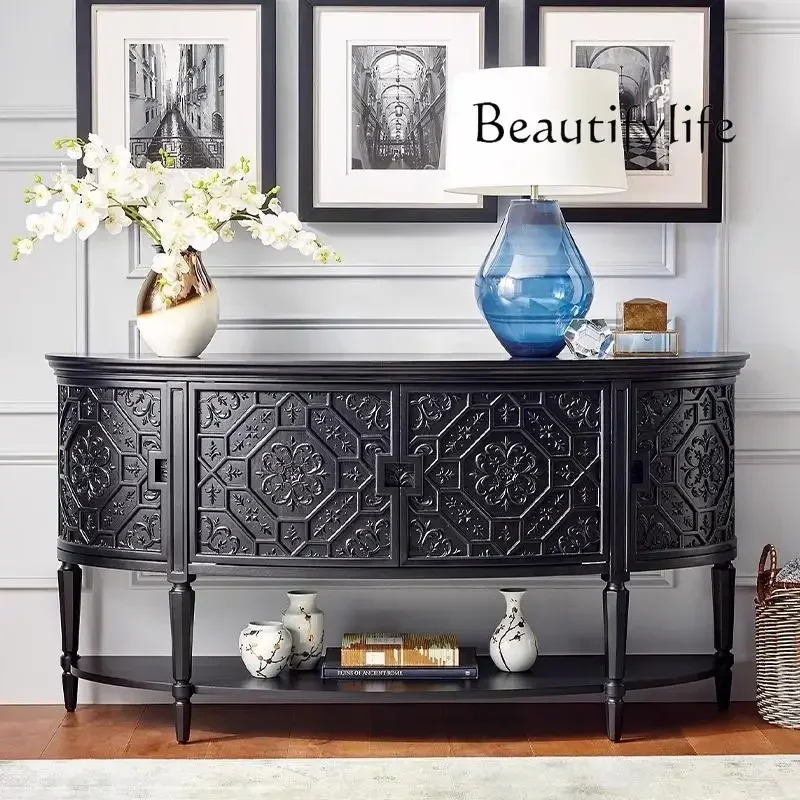 T10 French Entrance Entrance Household Retro Style Antique Style Locker Apartment Living Room Solid Wood Carving Flower Cabinet