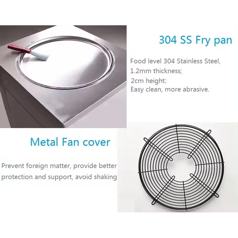 

Single Square Flat Pan Instant Thailand Rolled Ice Cream Making Thai Stir Fry Tawa Roller Fried Ice Cream Roll Machine