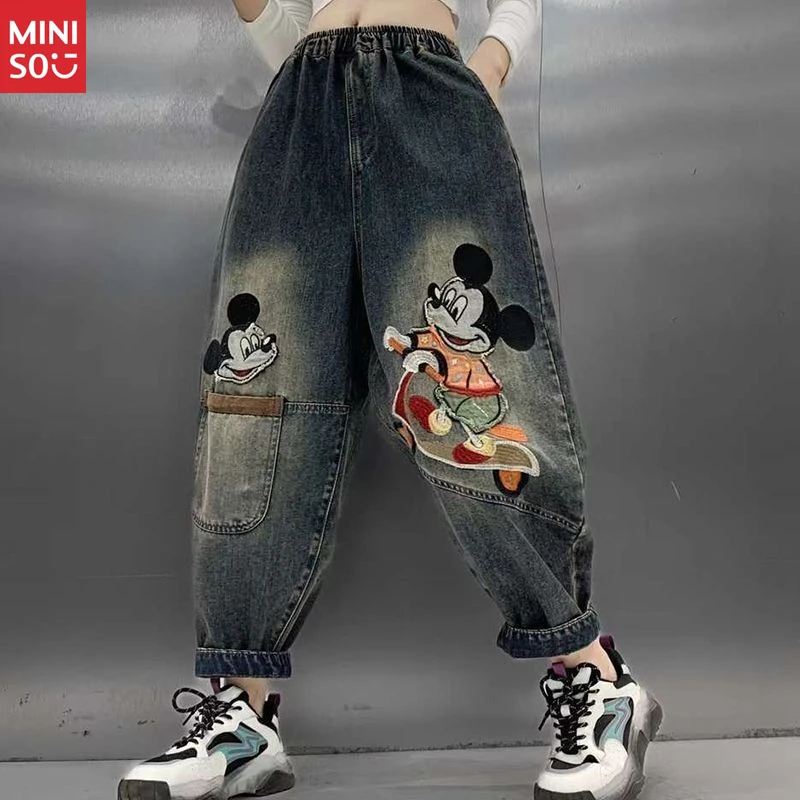 Disney Mickey Mouse Jeans for Women, Embroidered Trousers for Work & Daily Wear