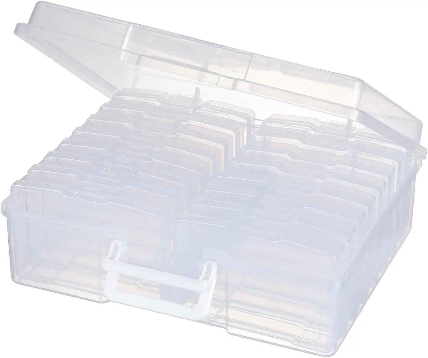 

Transparent 4" x 6" Photo Organizers and Photo Storage Box with Handle, 16 Inner Photo Cases, Portable Picture Organizers & P