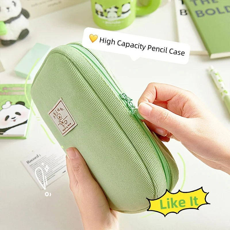 1 Piece Simplicity Pencil Case Fashion Green Blue Solid Color Pencil Box for Kids High Capacity Portable Stationery Storage Bag