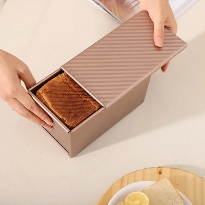 Caja para hornear pan tostado con tapa, molde rectangular para pan con cubierta, molde para hornear, tostada de pastel, molde para pan de acero aluminizado antiadherente