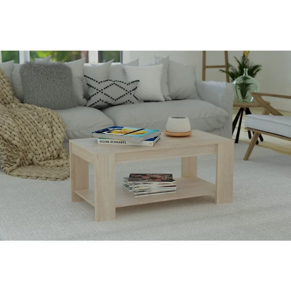 توس موبليس CTM ® Mesa Centro Premier Elevable 100x50x45/58 cm – Mesa Auxiliar para Salón con Compartimo Interior – وضع Diseño