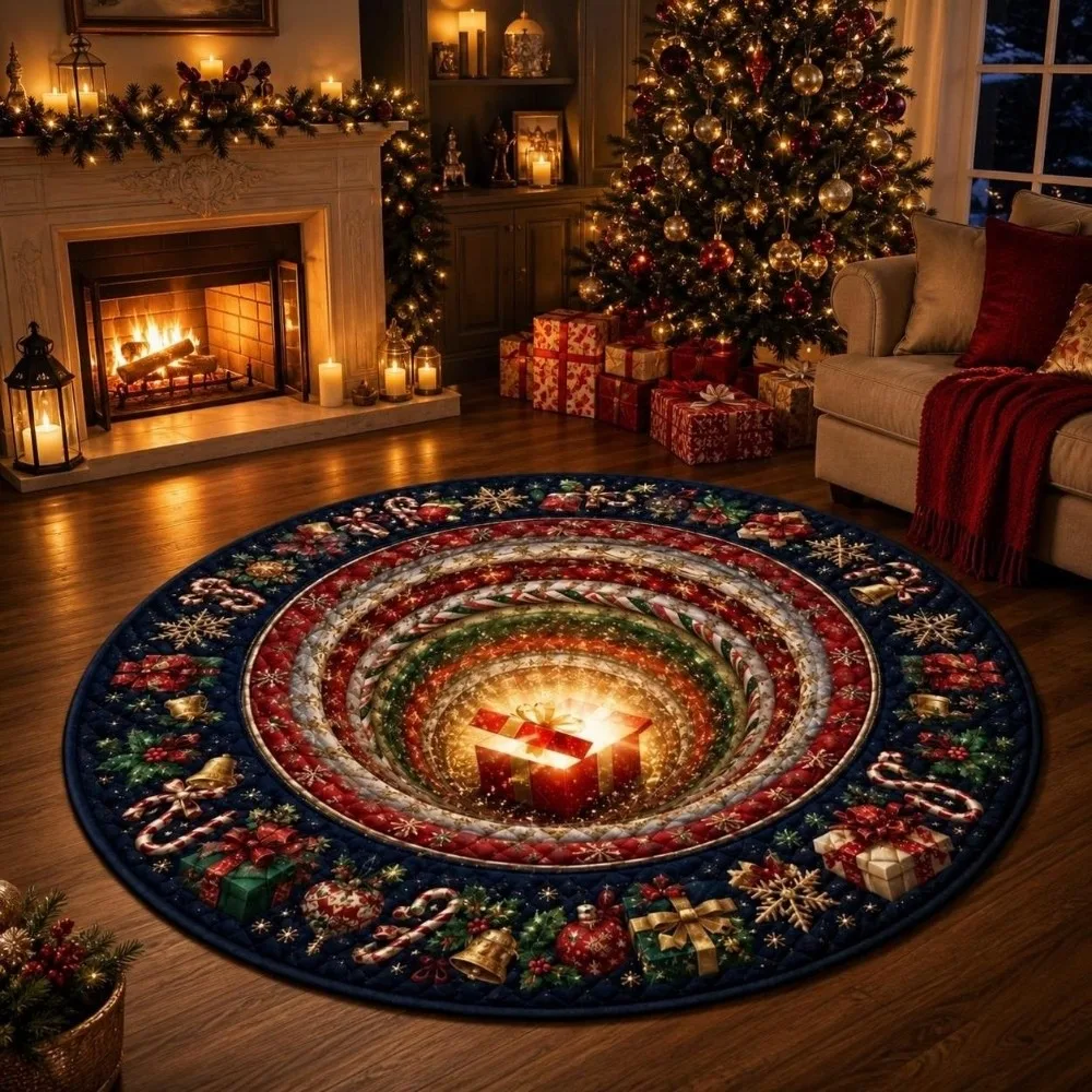 2D Flat Printed Christmas Rug Santa Claus Velvet Christmas Doormat Non-Slip Floor Mat 3D Illusion Rug Kitchen