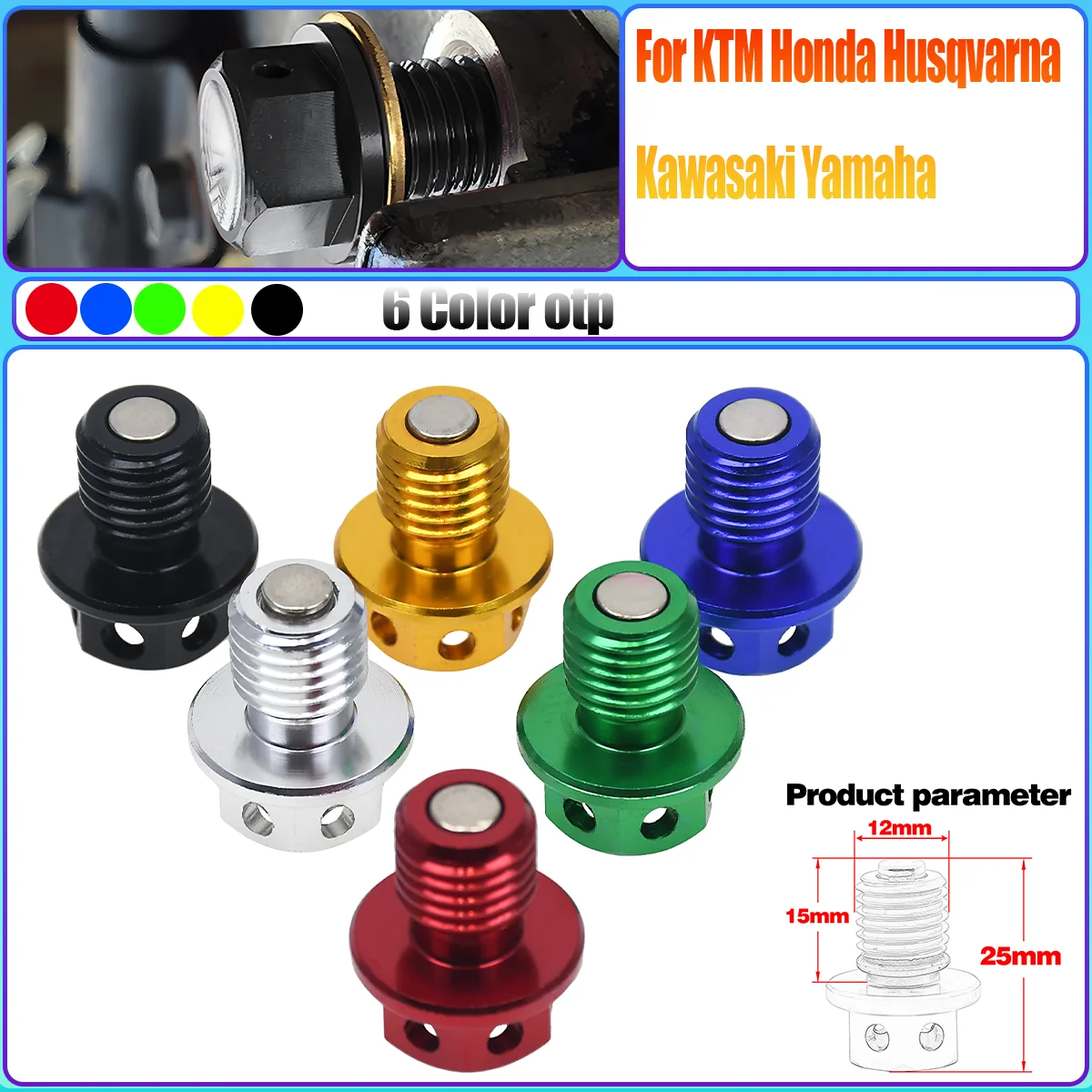 M12xP1.5 Magnetic Oil Drain Sump Nut Screw Fit YZ250 YZ400 YZ465 YZ490 YZ80 YZ100 YZ125 For Yamaha WR400F WR426F YZ400F YZ426F