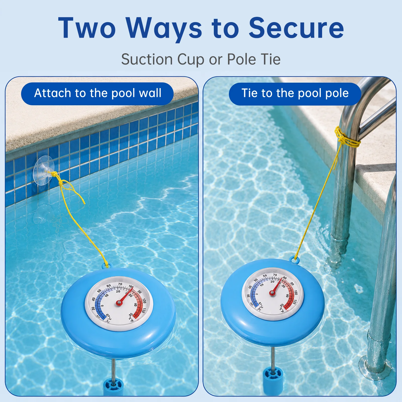 Afbeelding 4: Drijvende zwembadthermometer met dubbele schaal Fahrenheit Celsius onderwater thermometer voor zwembaden, spa's en bubbelbaden