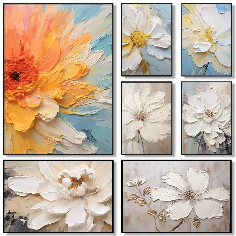 （1pcs frameless）Classic Fashion Texture Flower Art Nordic Abstraction Posters Prints Canvas Painting Wall Art Picture Living
