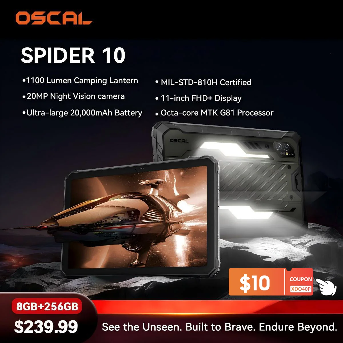 Blackview OSCAL SPIDER 10 Rugged Pad,11'' FHD+IPS 60Hz Display  8GB 256GB 20000mAh, MediaTek Dimensity G81, Android 15 Tablet